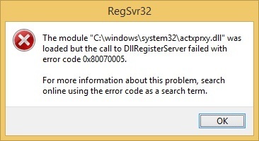 DllRegisterServer failed with error code 0x80070005