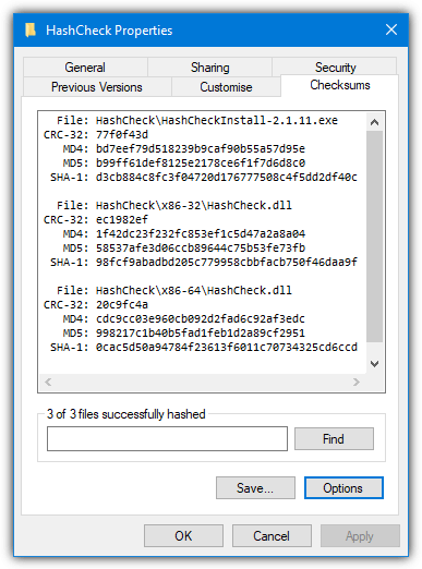 HashCheck - The file integrity check tool (MD5, SHA-1)